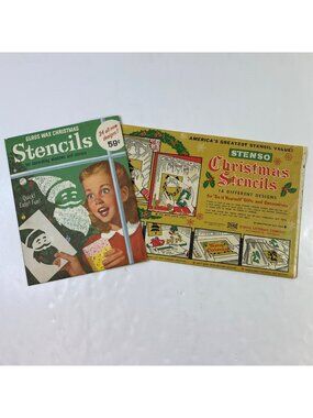 Vintage Christmas Stencils Lot  14 Stenso Designs & 34 Glass Wax Designs